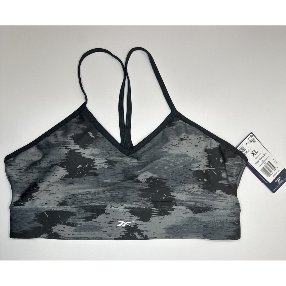 Reebok Women's Gray Workout Ready Camo Print Low Impact Sports Bra Size XL